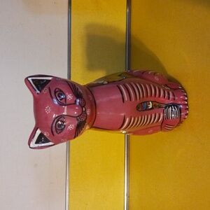 Yucatan Pink Colorful Ceremic Folk Art Cat Made in Mexico